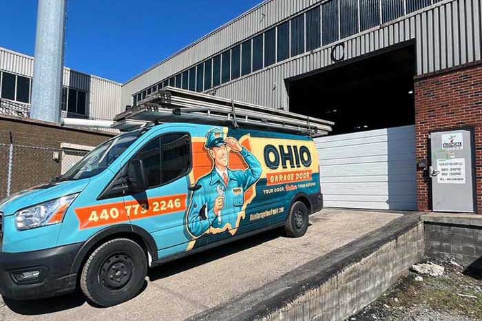 Ohio Garage Door Repair truck at the commercial facility near Garfield Heights, OH