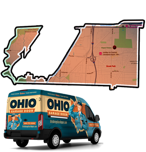 Ohio Garage Door Repair service area map near Brook Park, Ohio