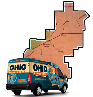 Map of garage door services in Cleveland Heights, OH