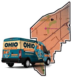 Garage door repair service area map for Euclid, Ohio
