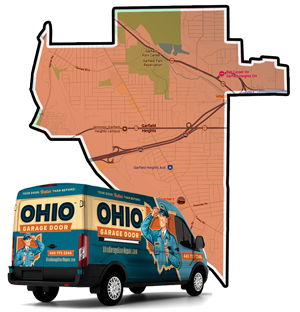 Garage door repair and installation service area map for Garfield Heights, Ohio