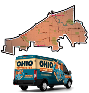 Garage door repair service area map for Lorain, Ohio