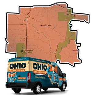 Map showing Ohio Garage Door Repair service area near Moreland Hills, OH