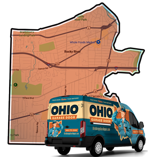 Map of garage door service in Rocky River, OH