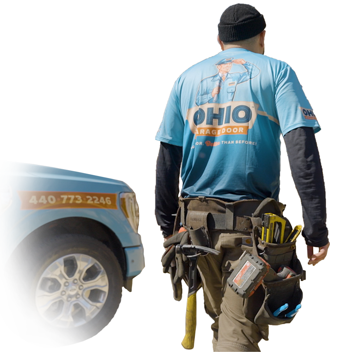 Local Garage Door Repair near Solon Max, the Ohio Garage Door Repair technician is walking away from camera
