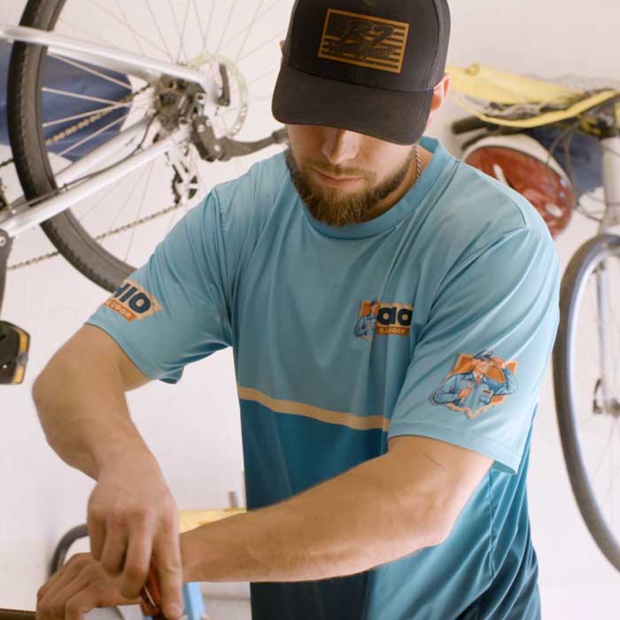 OHGDR Garage Door Repair technician installing the new garage door near Parma, OH